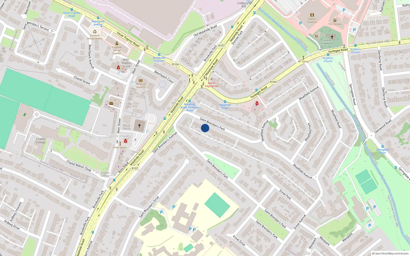 Overhead map showing the location of 63 Saint Brendan's Avenue, Dublin 5