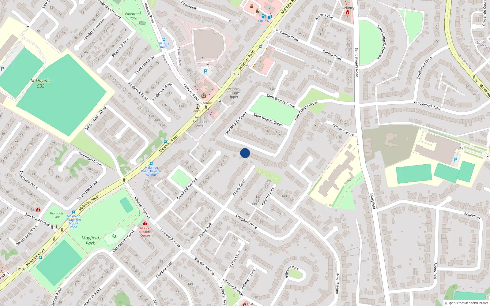 Overhead map showing the location of 63 St Brigid's Grove, Killester, Dublin 5