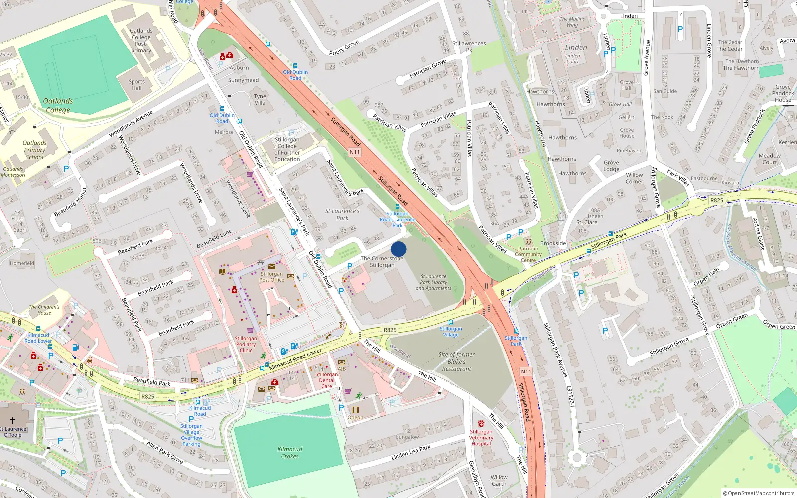 Overhead map showing the location of 63 St Laurences Park, Stillorgan, Dublin