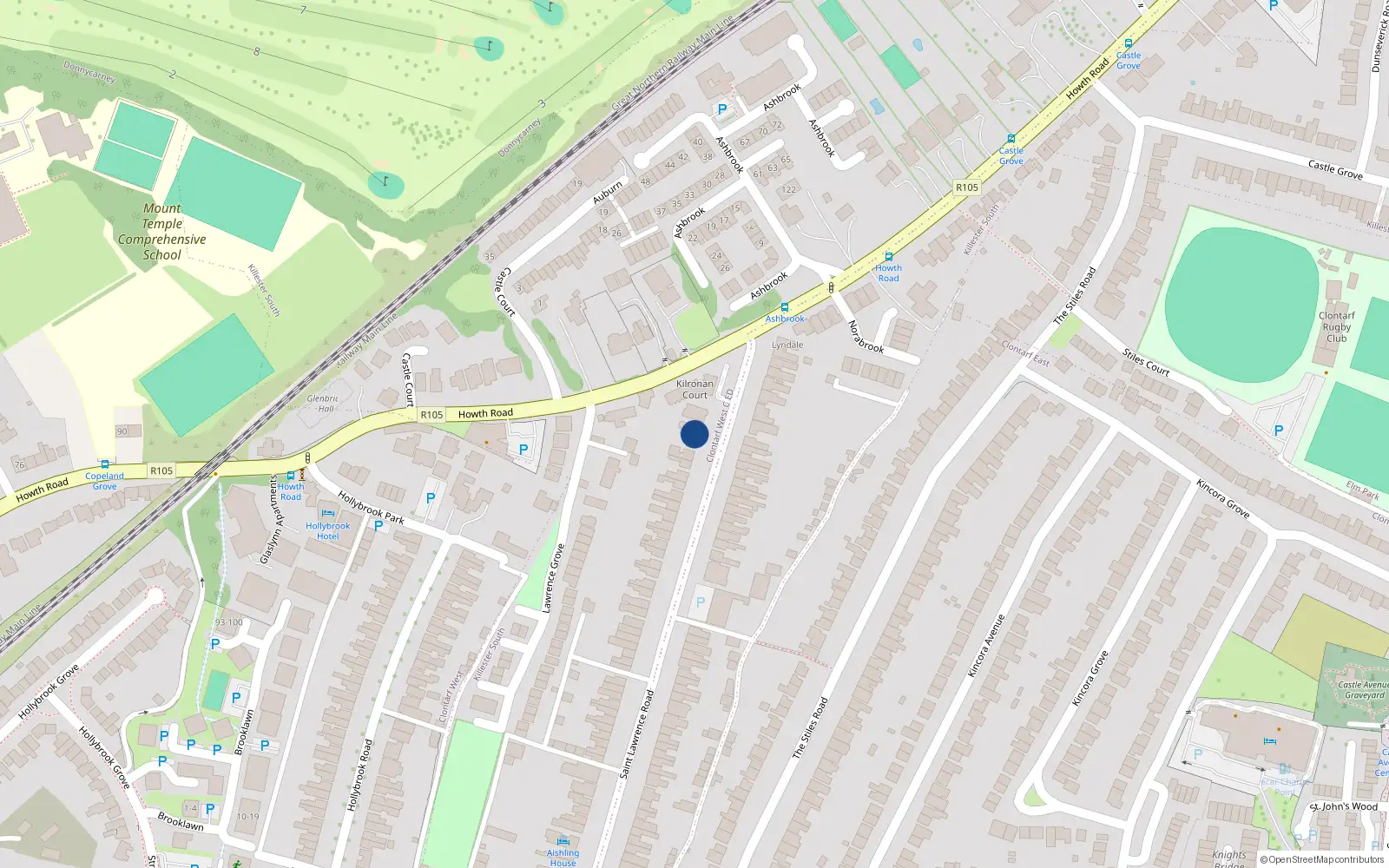 Overhead map showing the location of 63 St Lawrence Road, Clontarf, Dublin 3