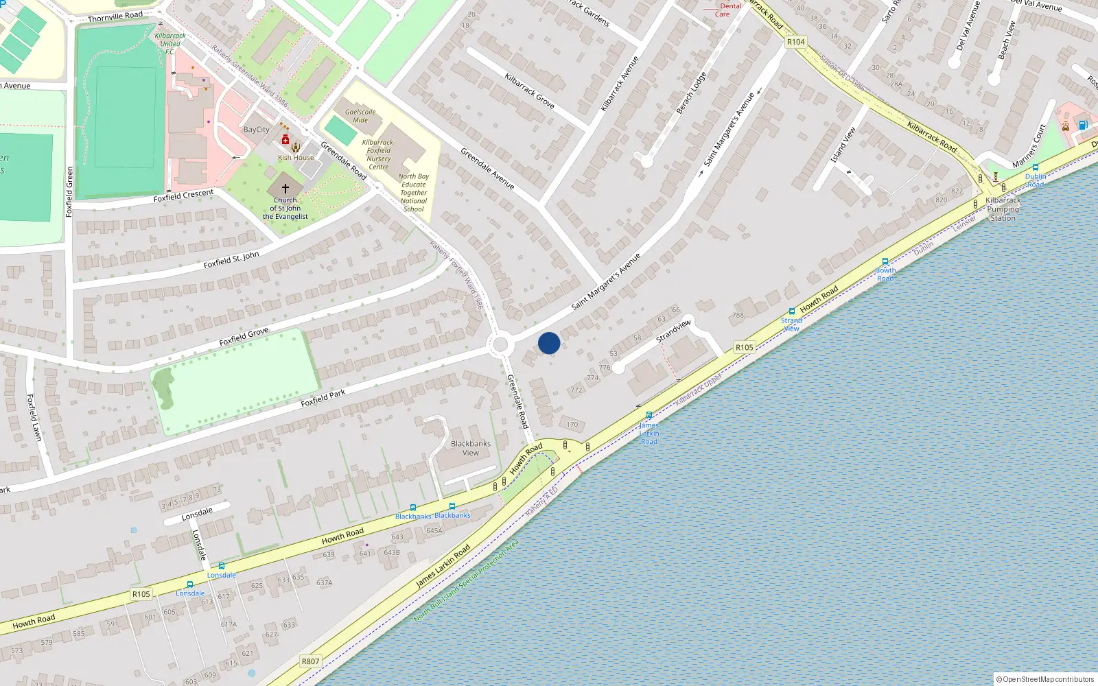 Overhead map showing the location of 63 St Margarets Avenue, Blackbanks, Raheny Dublin 5