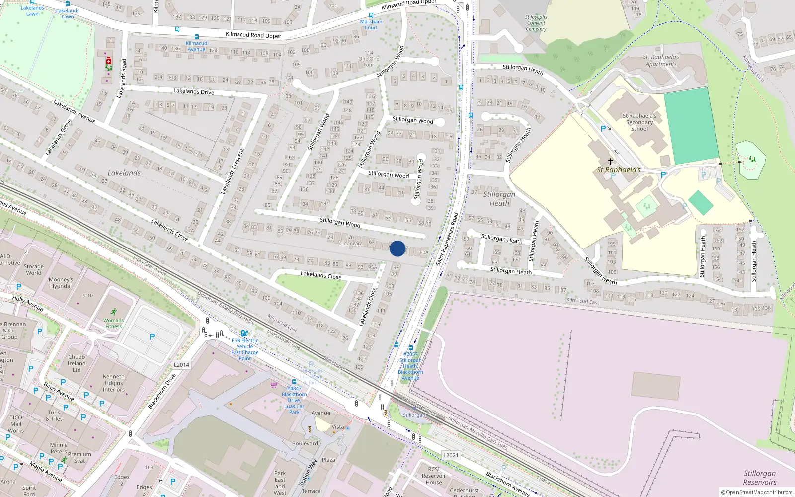 Overhead map showing the location of 63 Stillorgan Wood, Stillorgan, Blackrock