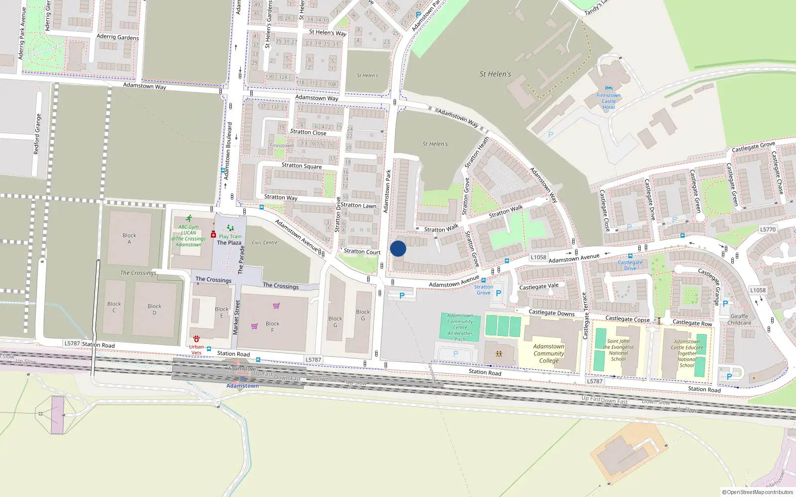 Overhead map showing the location of 63 Stratton Walk, Lucan