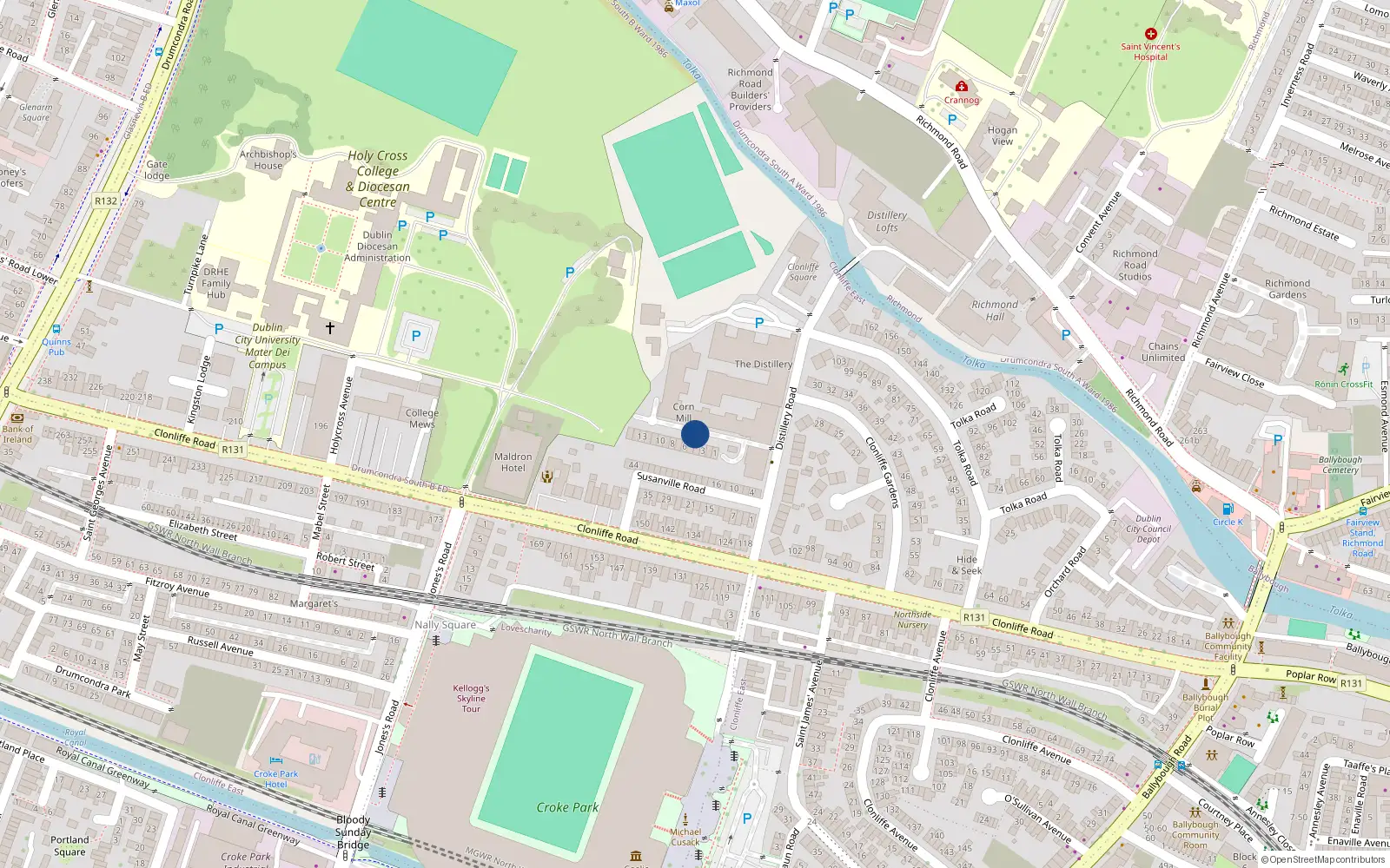 Overhead map showing the location of 63 Corn Mill Row, Cabra - Glasnevin