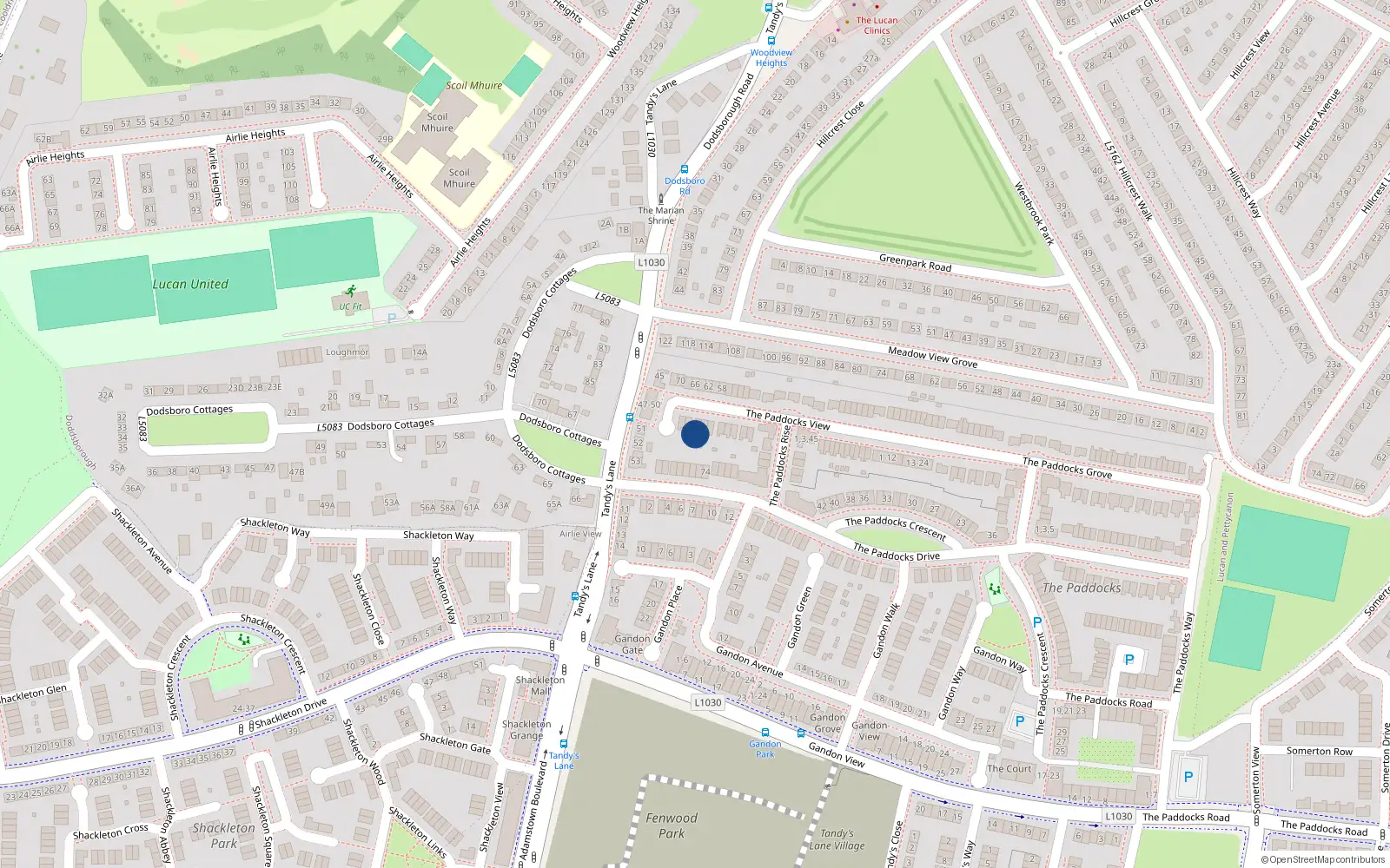 Overhead map showing the location of 63 the Paddocks View, Adamstown, Lucan