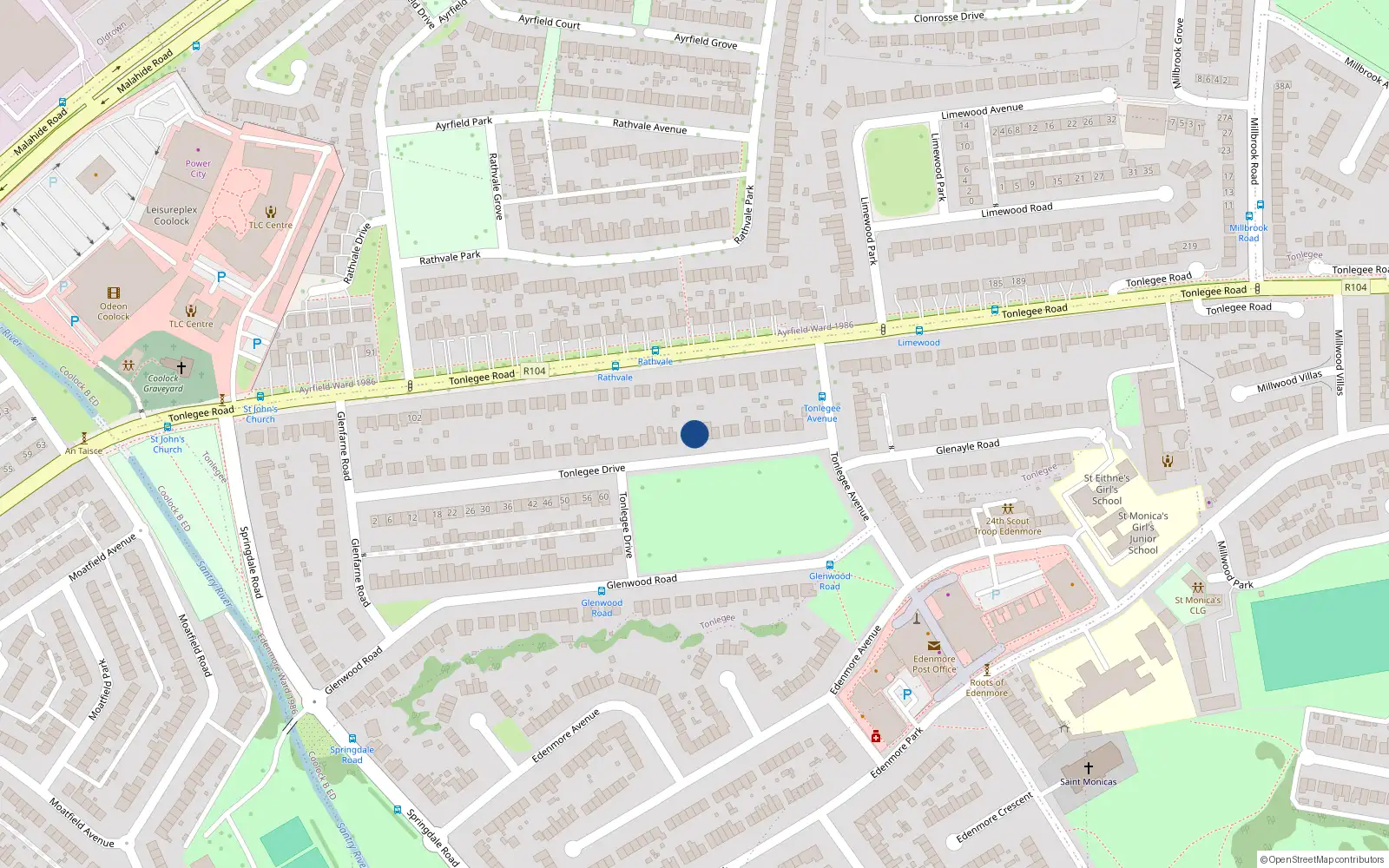 Overhead map showing the location of 63 Tonlegee Drive, Dublin 5