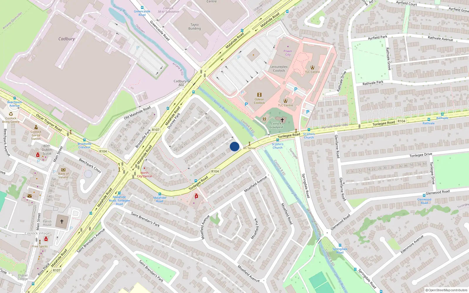 Overhead map showing the location of 63 Tonlegee Road, Dublin 5