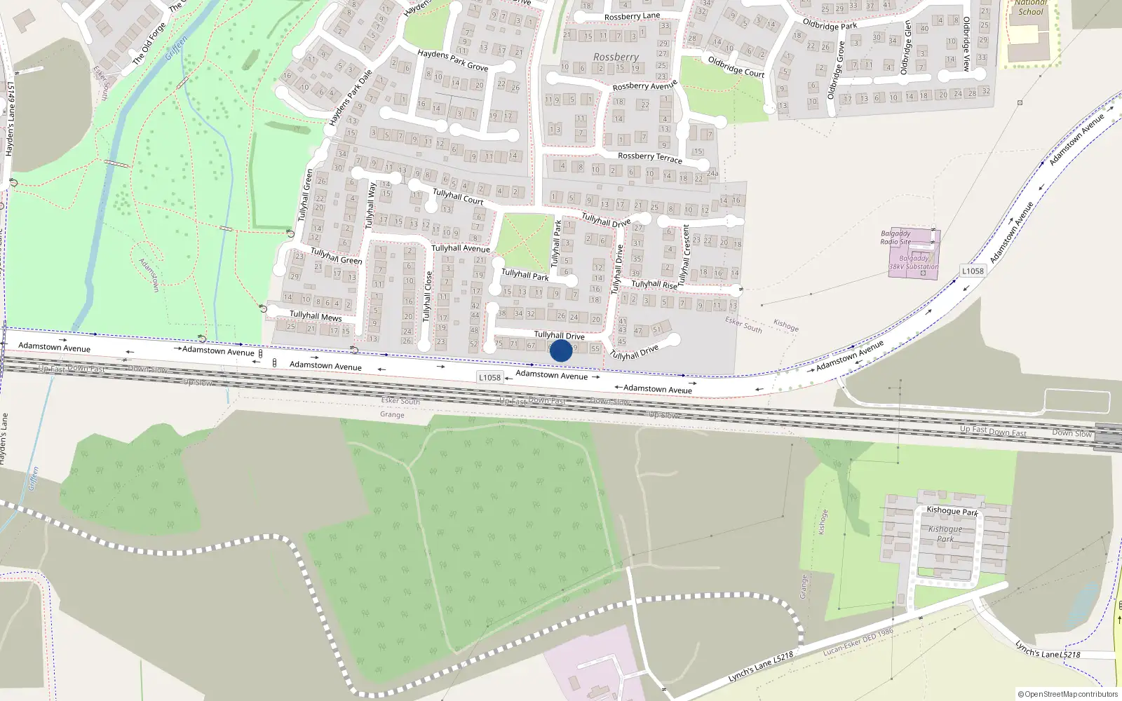 Overhead map showing the location of 63 Tullyhall Drive, Lucan