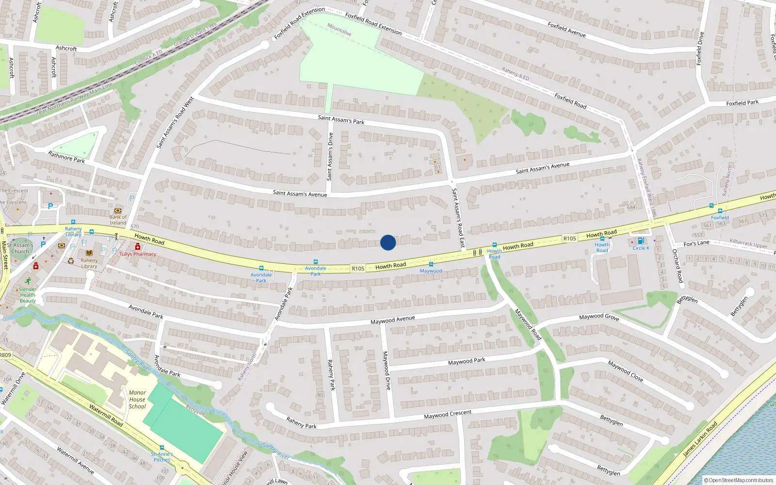 Overhead map showing the location of 632 Howth Road, Raheny, Dublin 5