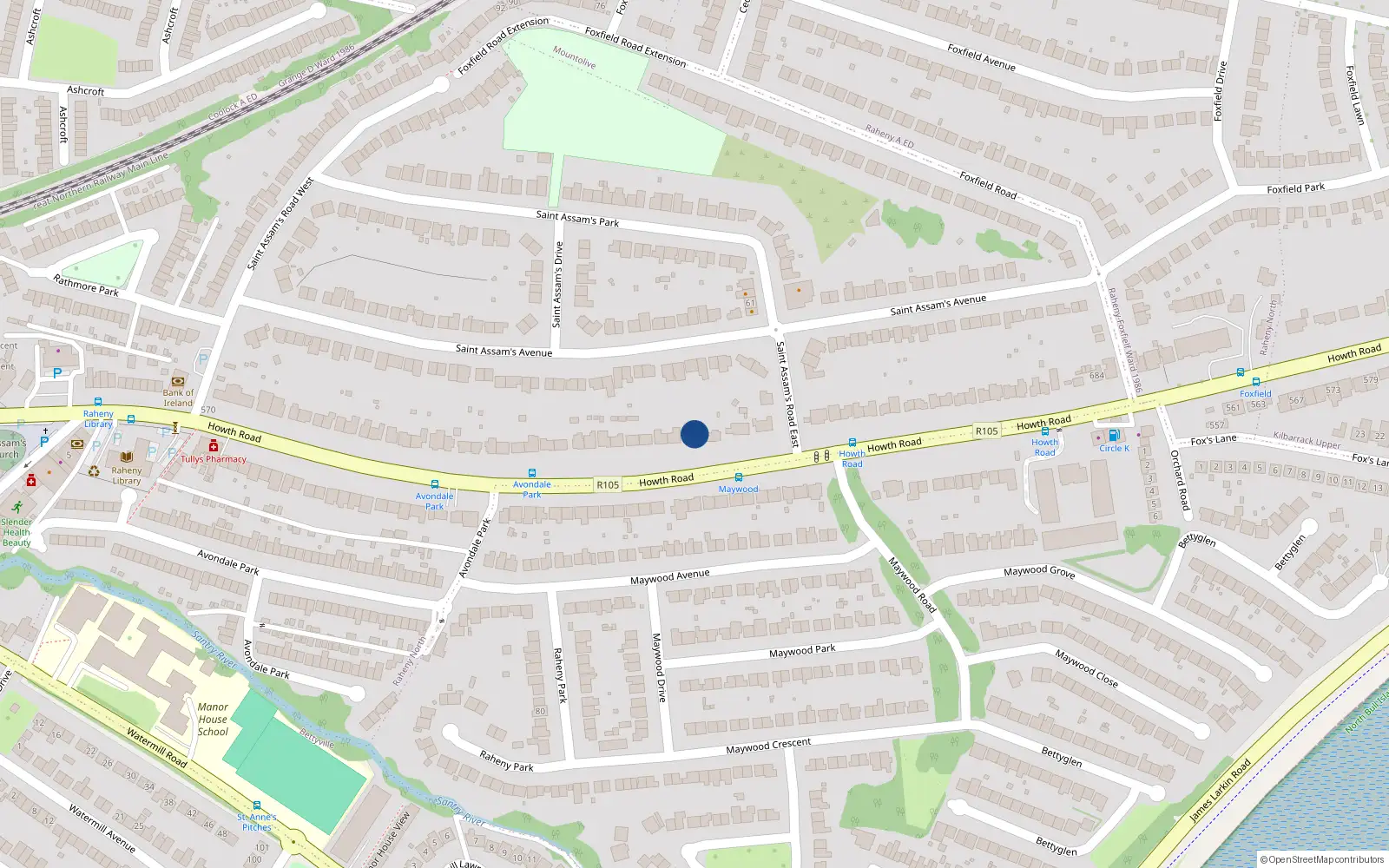 Overhead map showing the location of 636 Howth Road, Dublin 5