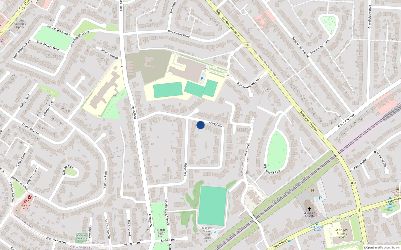 Overhead map showing the location of 63A Abbeyfield, Killester, Dublin 5