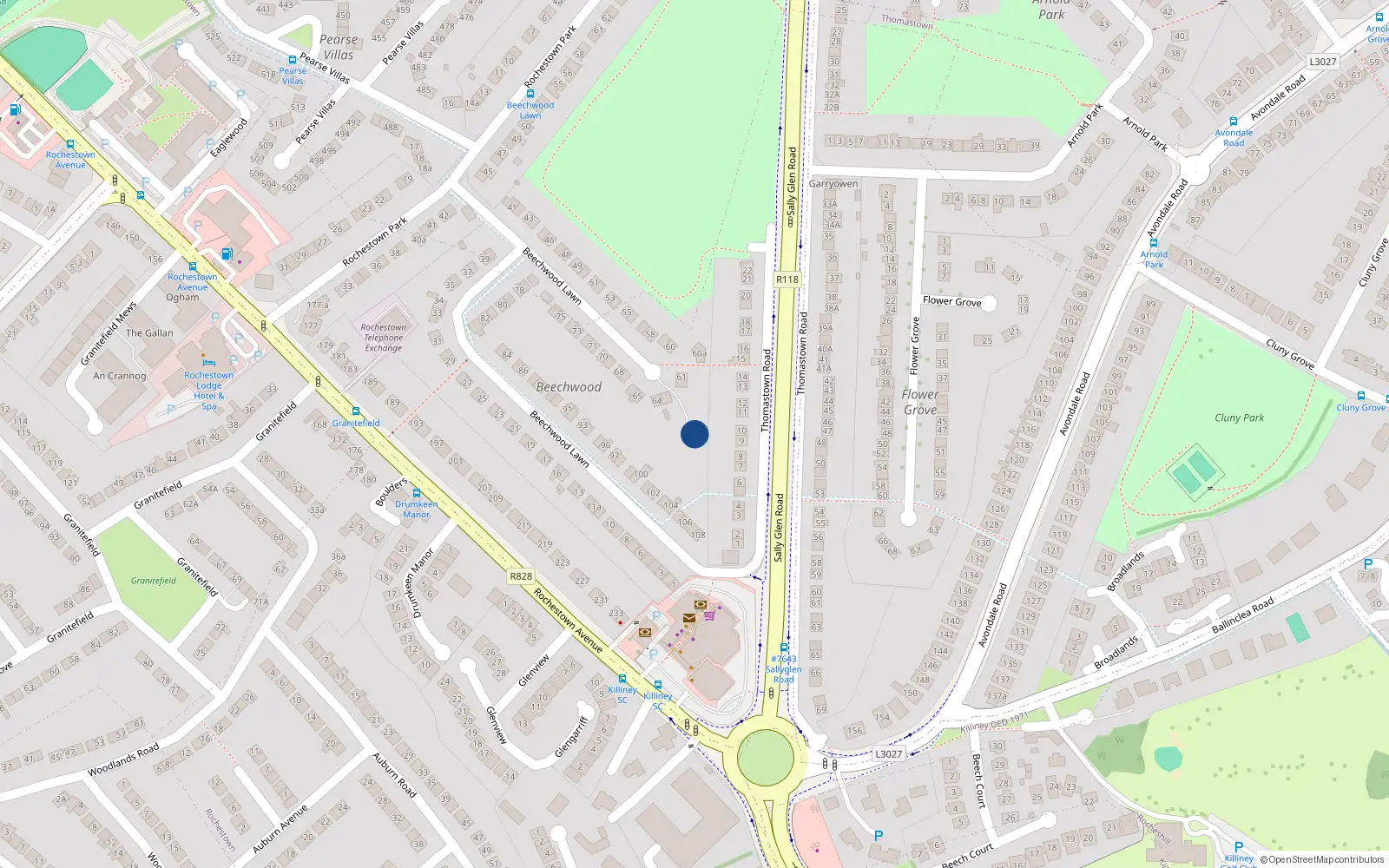 Overhead map showing the location of 63A Beechwood Lawn, Rochestown Avenue, Dun Laoghaire