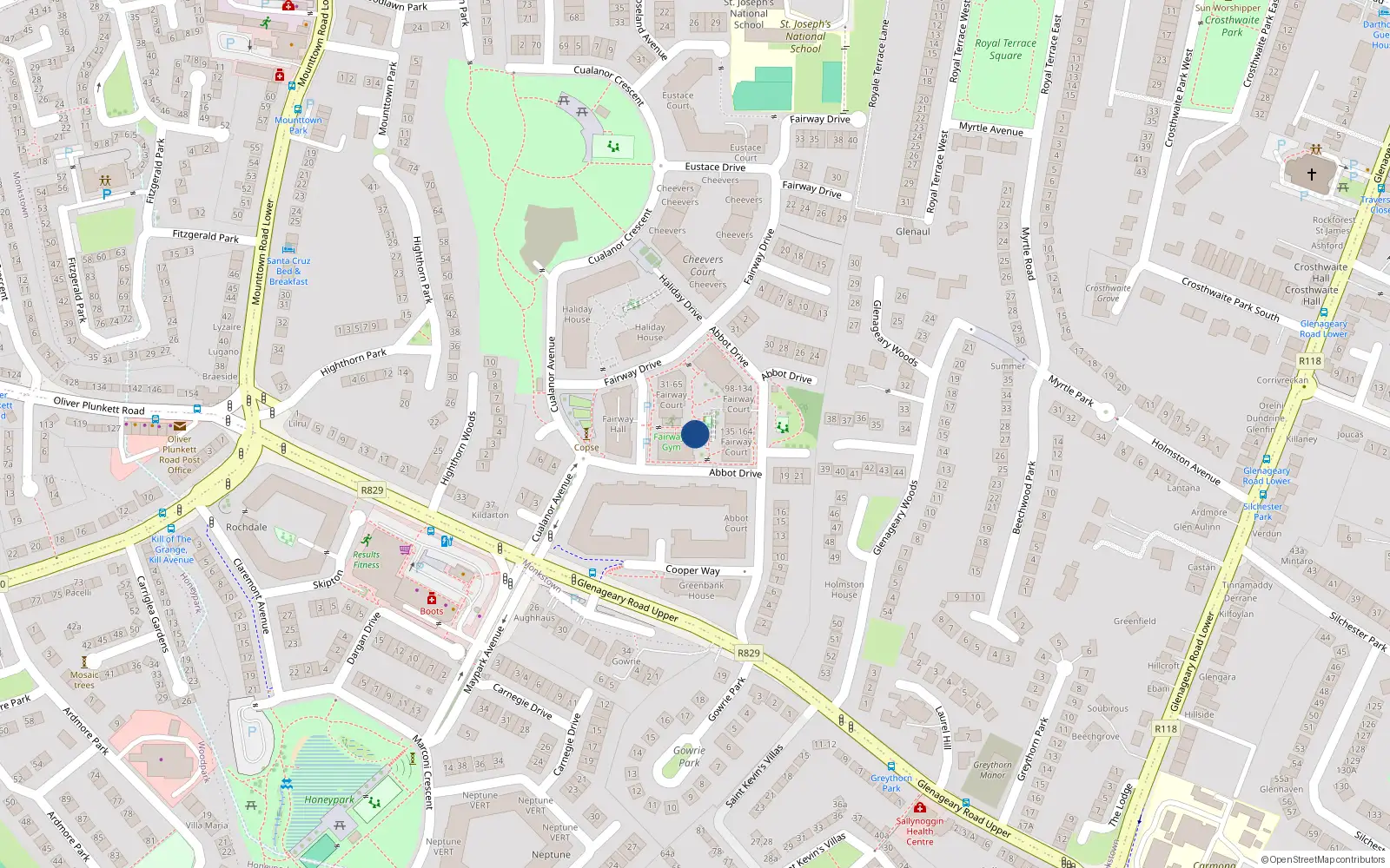 Overhead map showing the location of 64 Abbot Drive, Cualanor