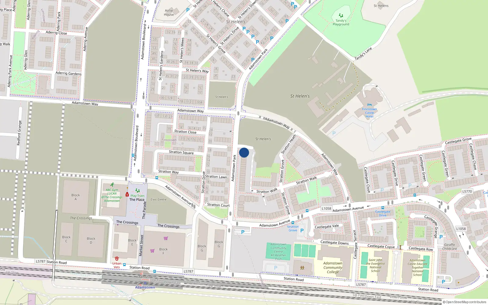 Overhead map showing the location of 64 Adamstown Park, Lucan
