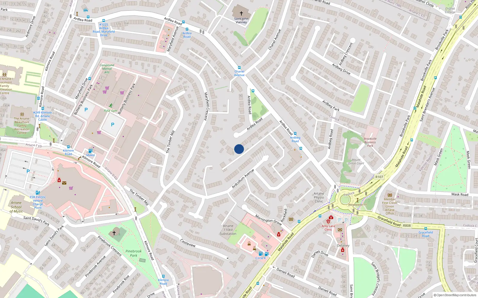 Overhead map showing the location of 64 Ardlea Road, Artane, Dublin 5
