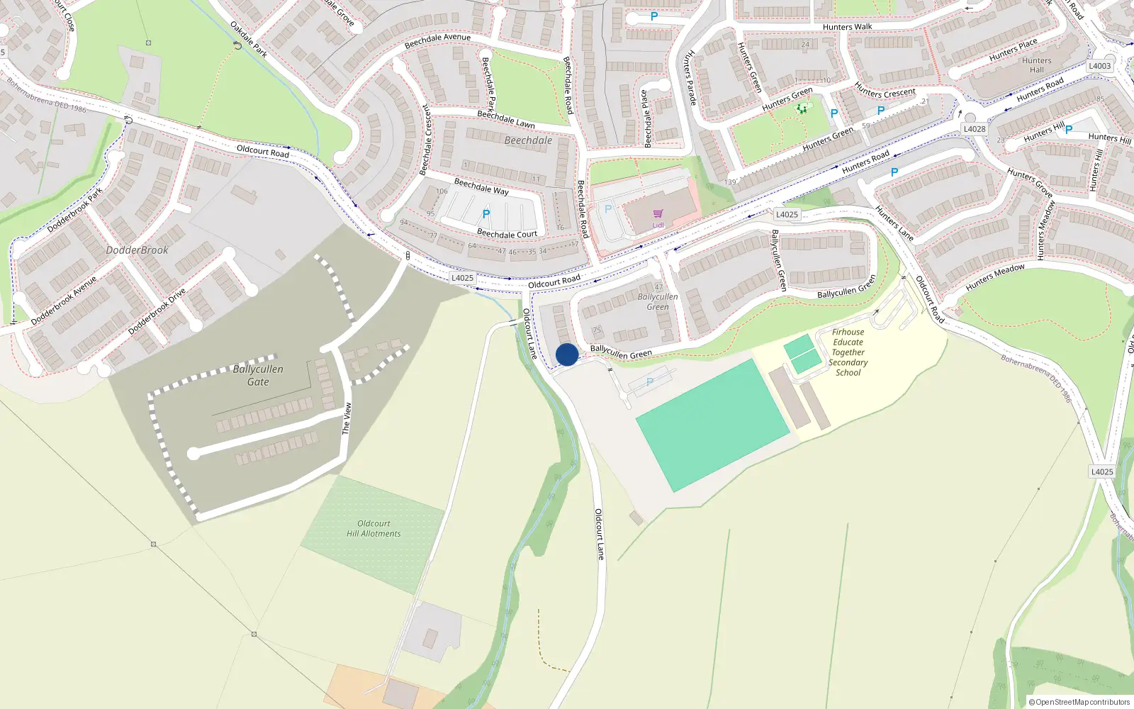 Overhead map showing the location of 64 Ballycullen Green, Ballycullen