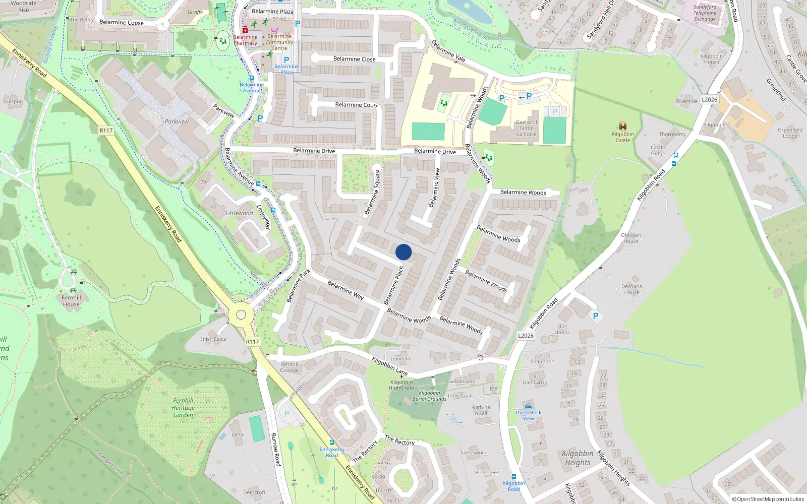Overhead map showing the location of 64 Belarmine Place, Dublin