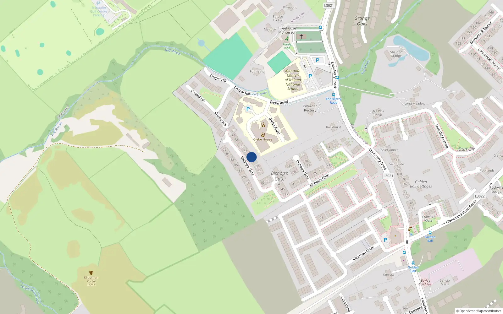 Overhead map showing the location of 64 Bishops Gate, Kilternan