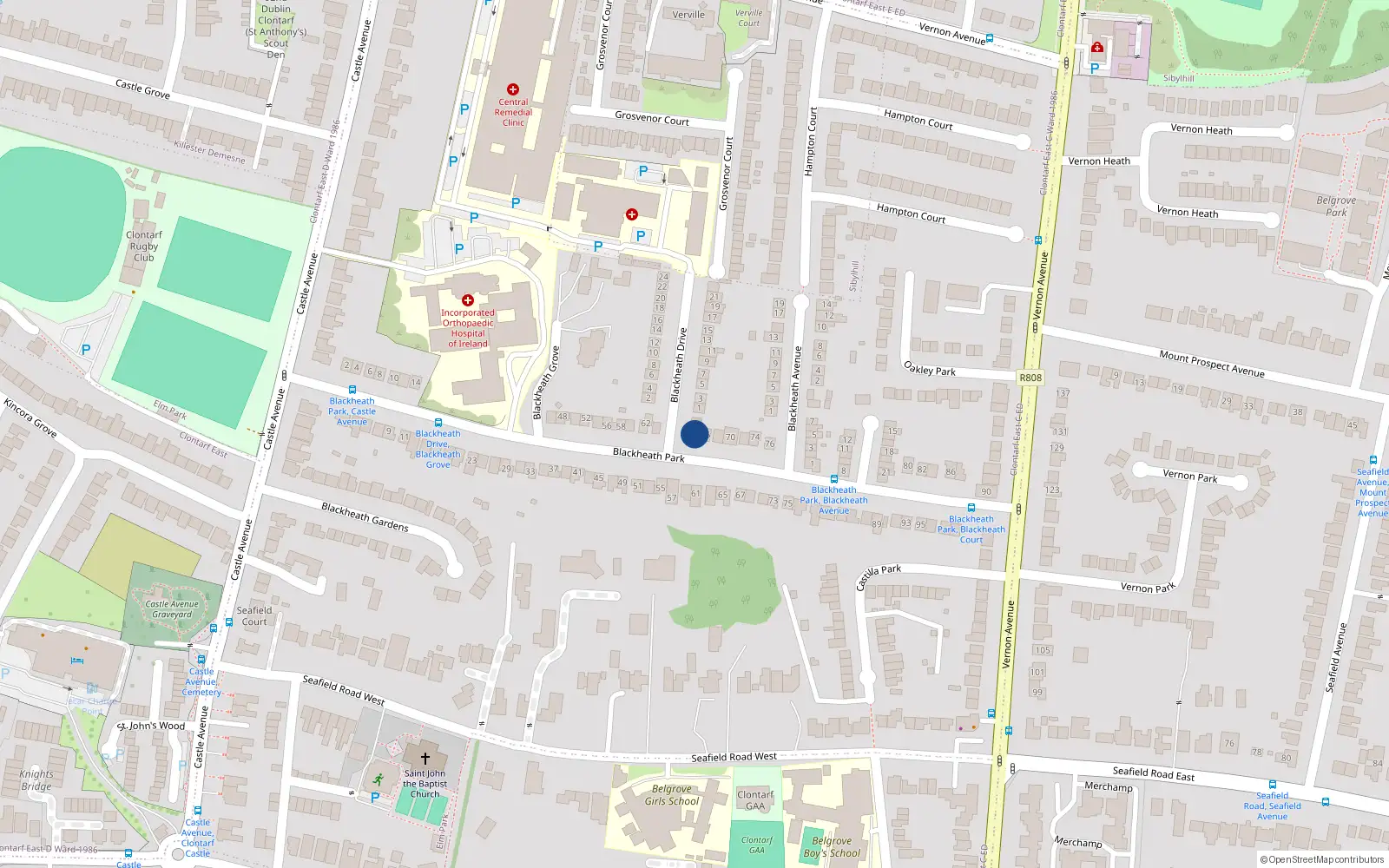 Overhead map showing the location of 64 Blackheath Park, Dublin 3