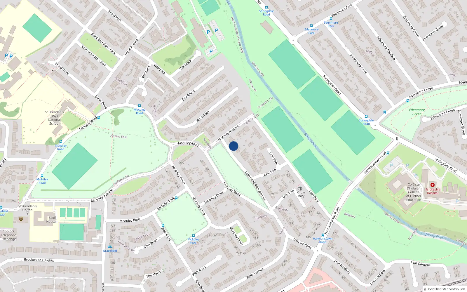 Overhead map showing the location of 64 Bothar Lein, Artane, Dublin 5