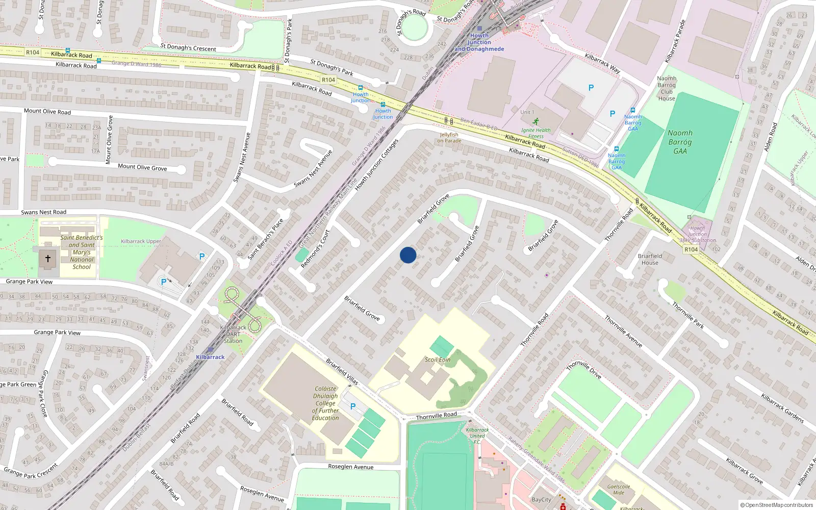 Overhead map showing the location of 64 Briarfield Grove, Dublin 5