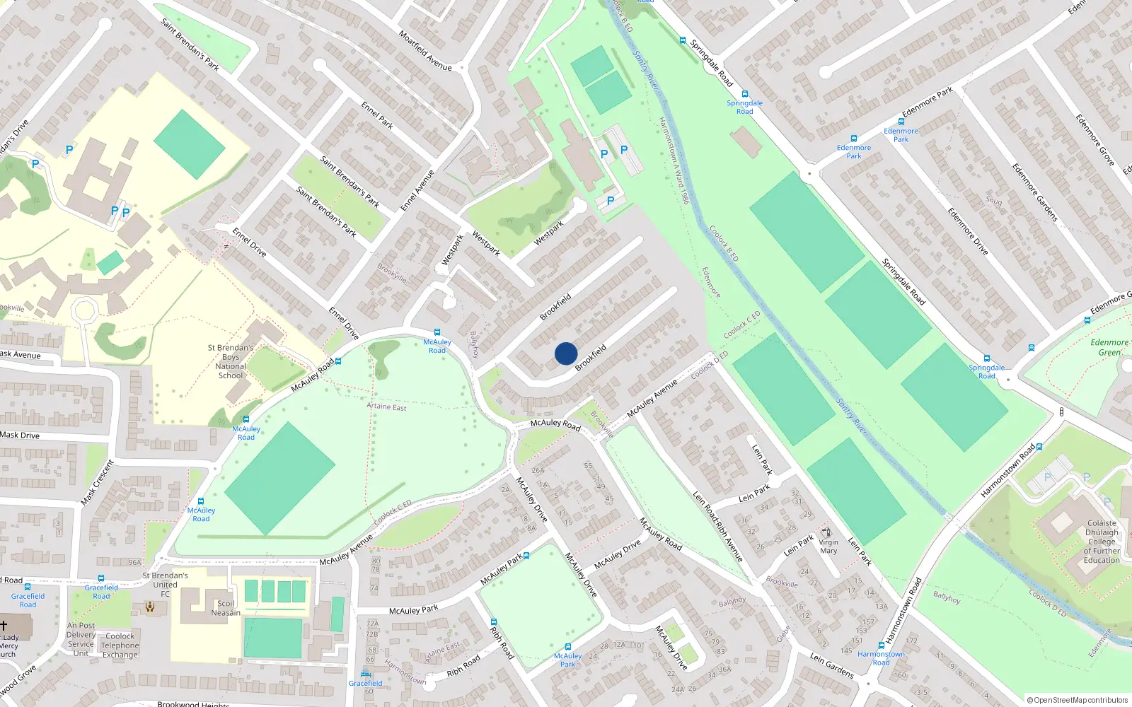 Overhead map showing the location of 64 Brookfield, Dublin 5