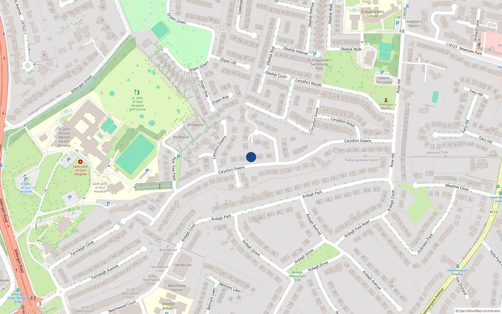 Overhead map showing the location of 64 Carysfort Downs, Blackrock