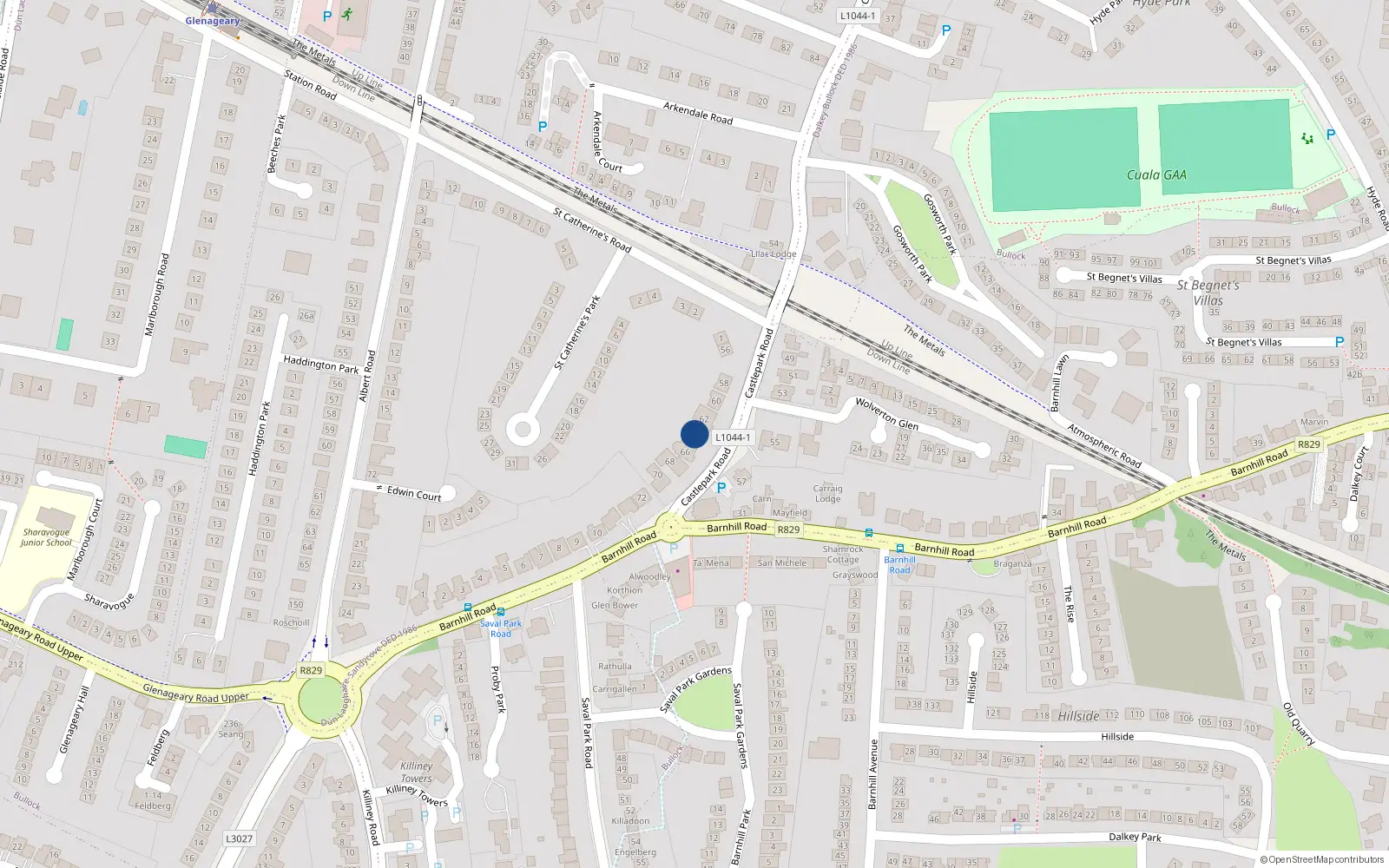 Overhead map showing the location of 64 Castle Park Road, Dublin