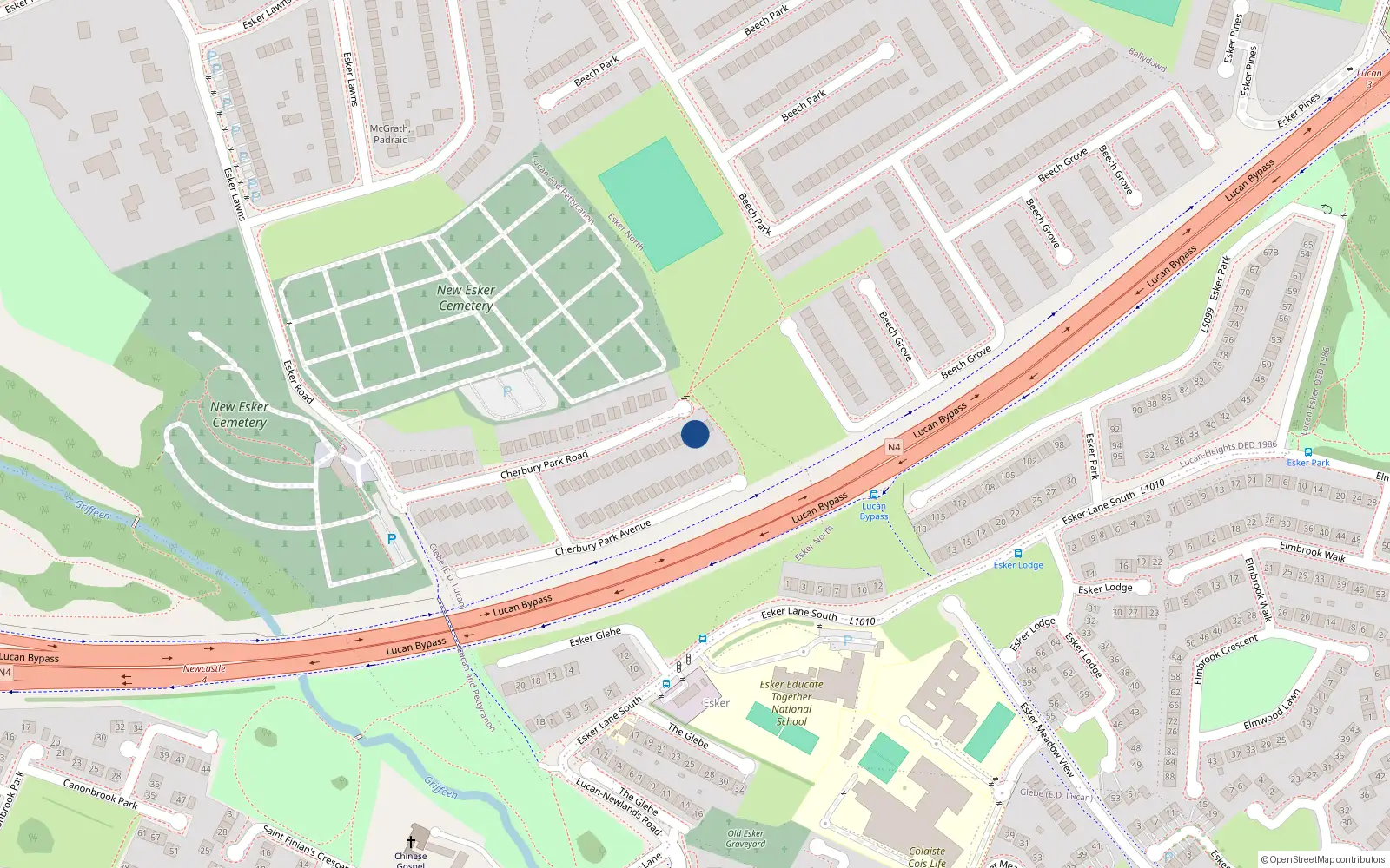 Overhead map showing the location of 64 Cherbury Park Road, Lucan