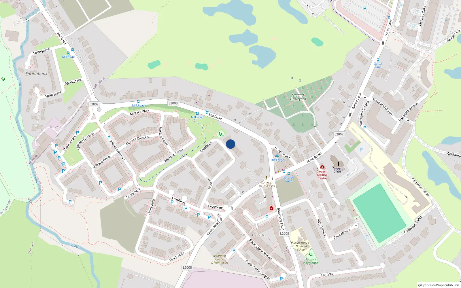 Overhead map showing the location of 64 Crosforge, Saggart