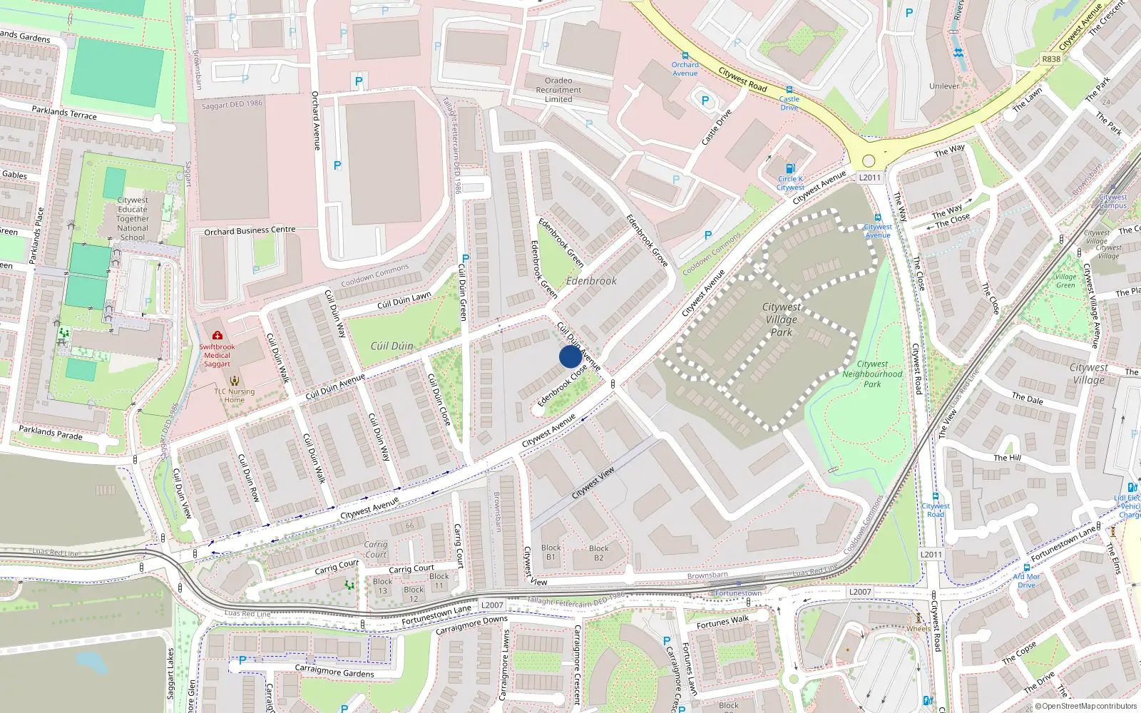 Overhead map showing the location of 64 Cúil Dúin Avenue, Cooldown Commons
