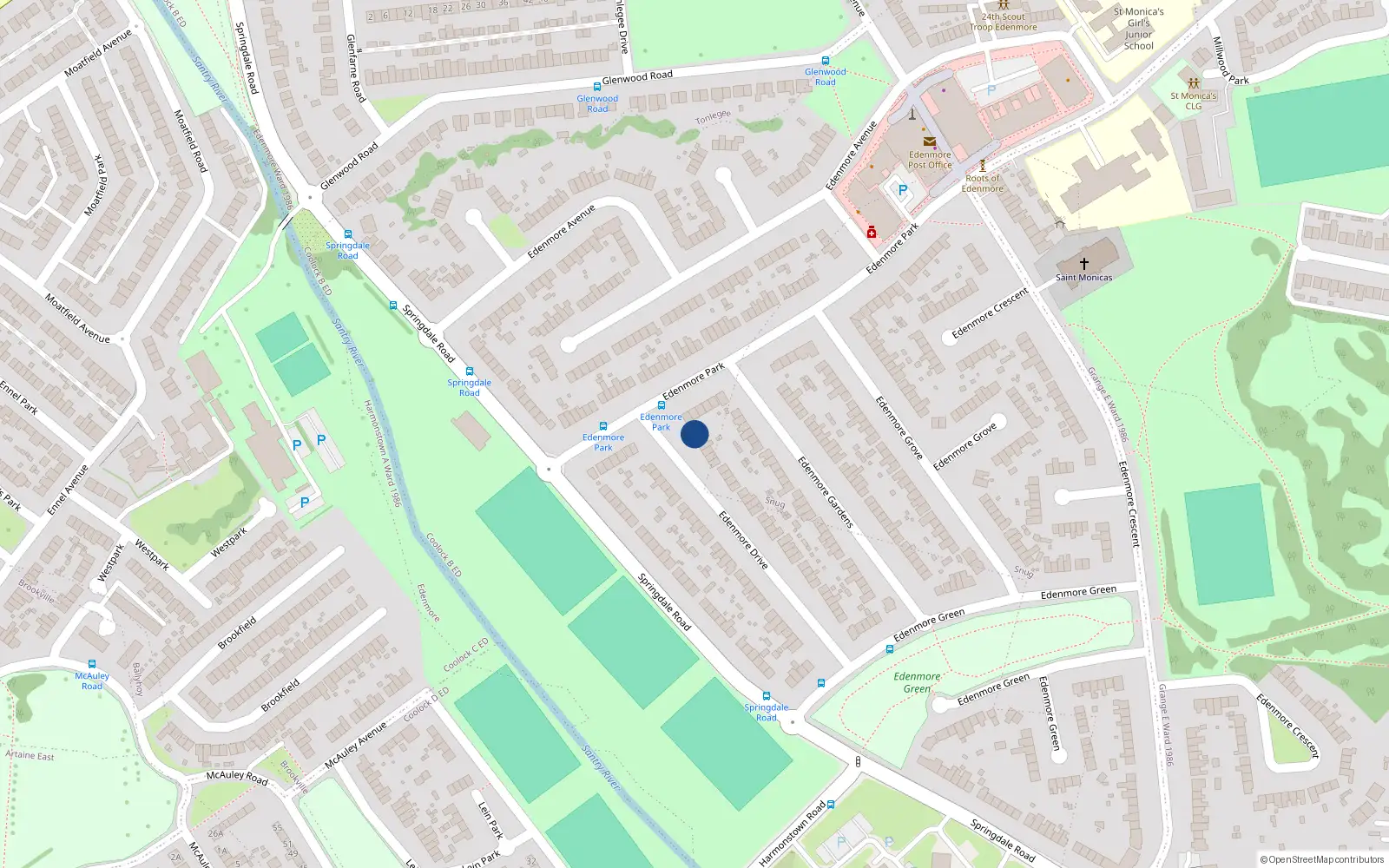 Overhead map showing the location of 64 Edenmore Drive, Raheny, Dublin 5