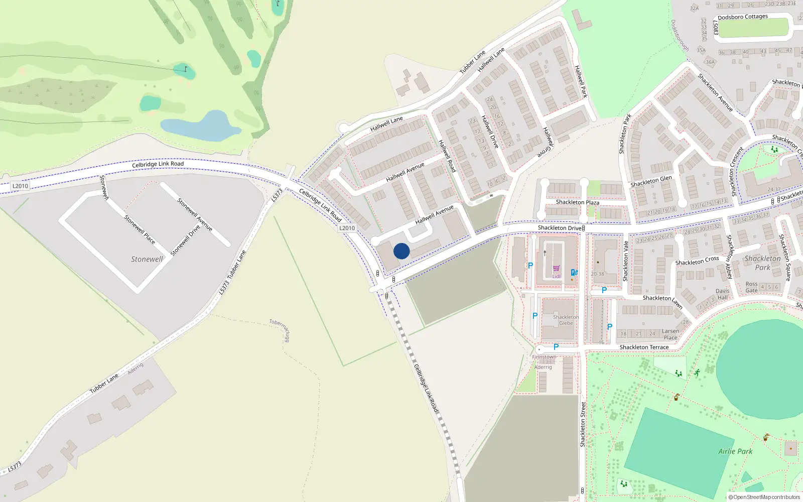 Overhead map showing the location of 64 Hallwell Avenue, Lucan
