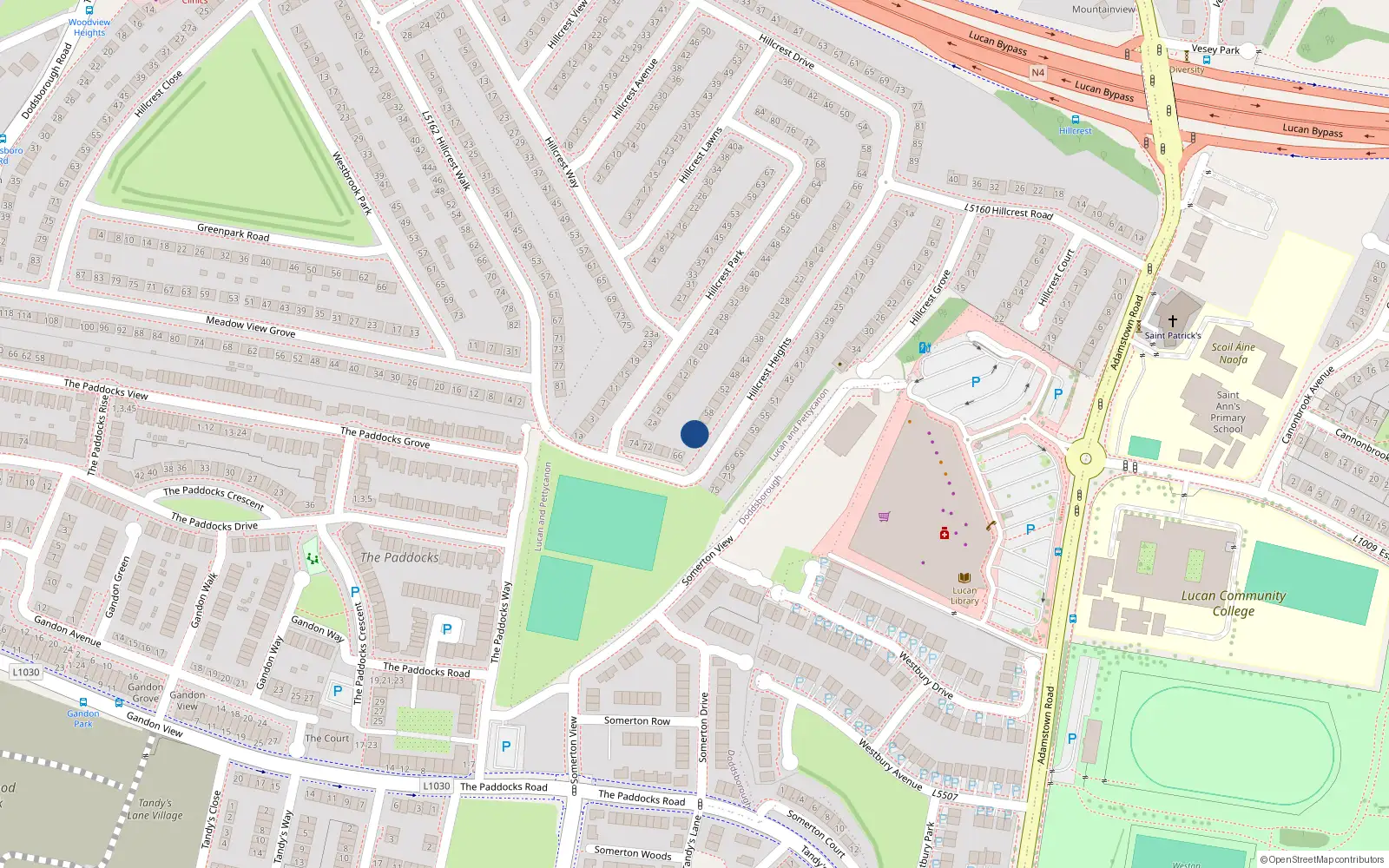 Overhead map showing the location of 64 Hillcrest Heights, Lucan