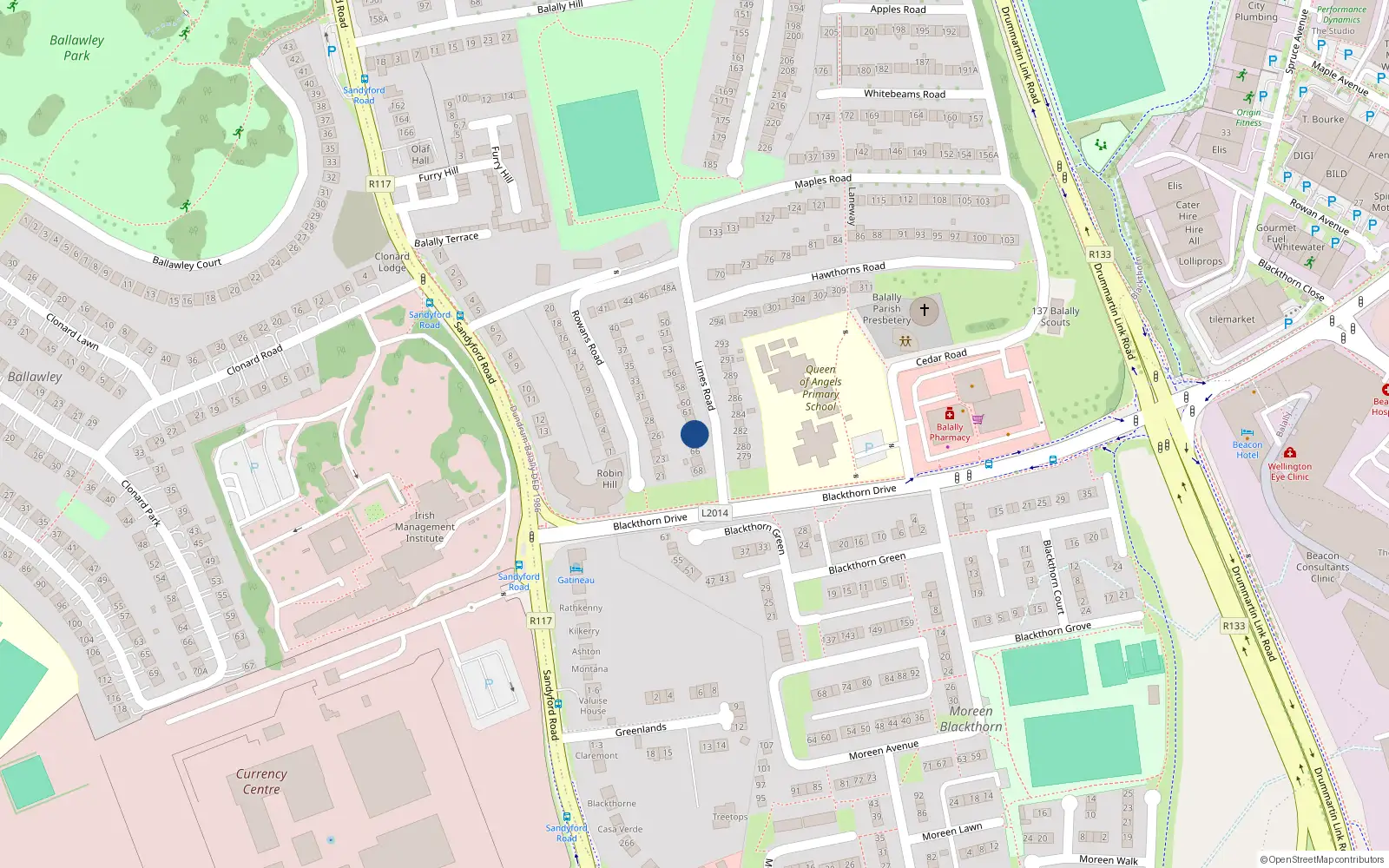 Overhead map showing the location of 64 Limes Road, Wedgewood