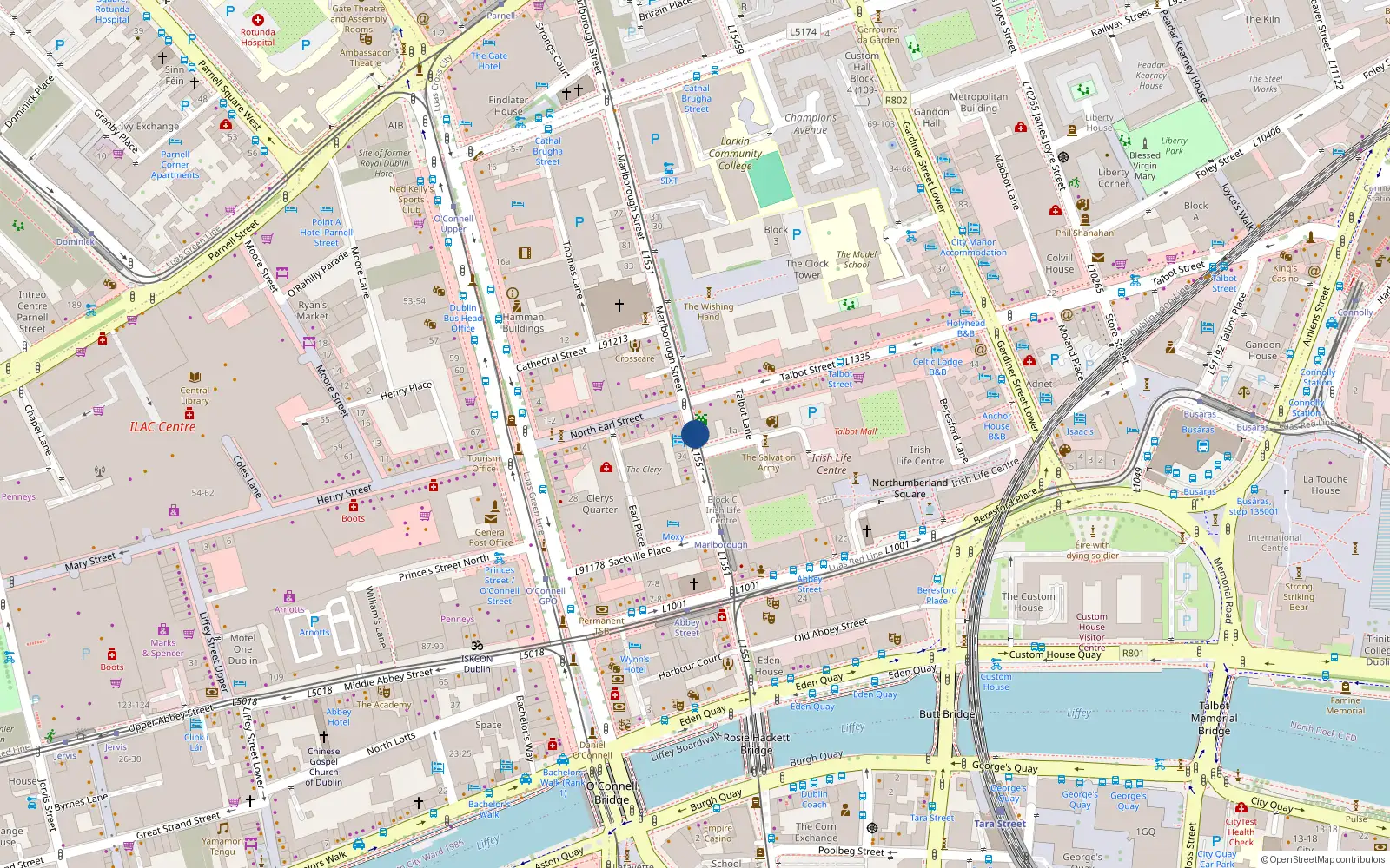 Overhead map showing the location of 64 Marlborough Street, Dublin 1