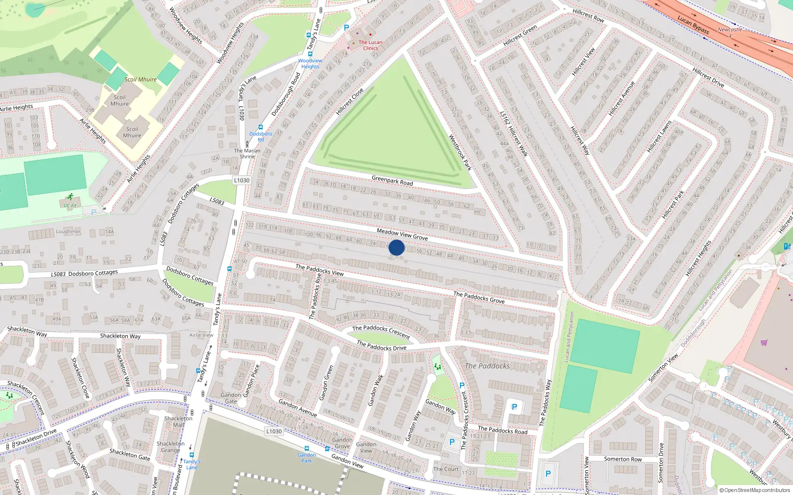 Overhead map showing the location of 64 Meadowview Grove, Hillcrest, Lucan