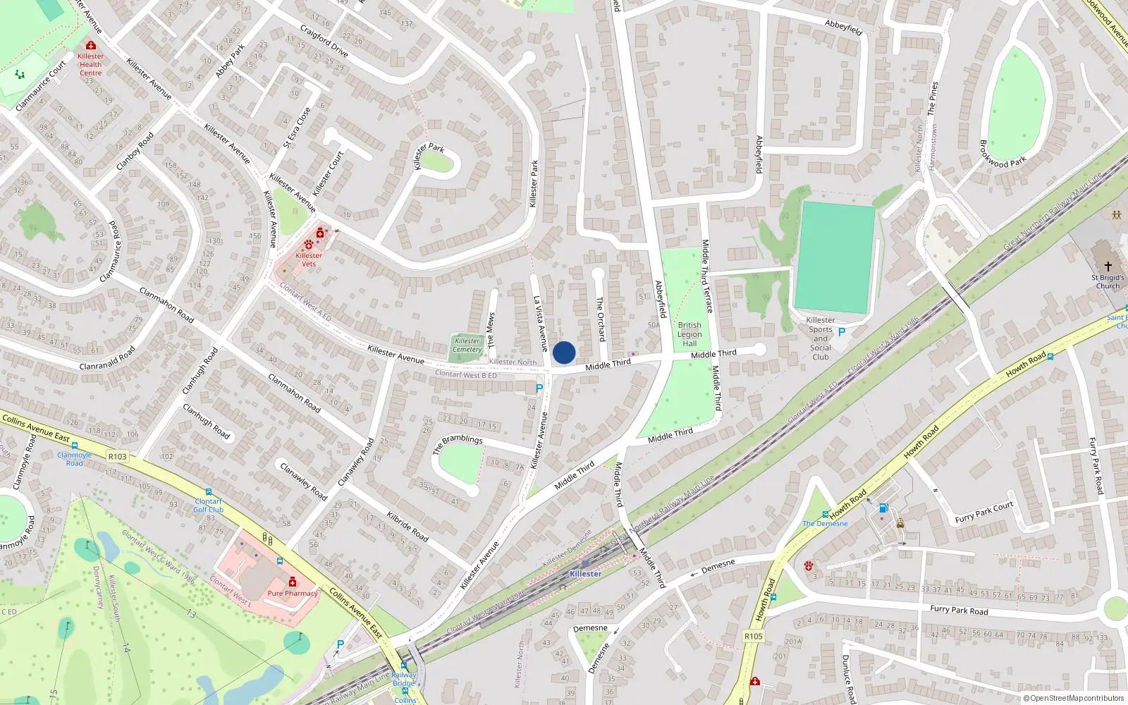 Overhead map showing the location of 64 Middle Third, Dublin 5