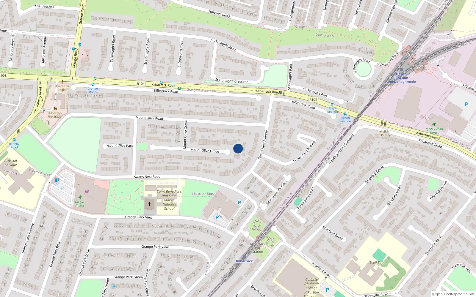 Overhead map showing the location of 64 Mount Olive Grove, Dublin 5