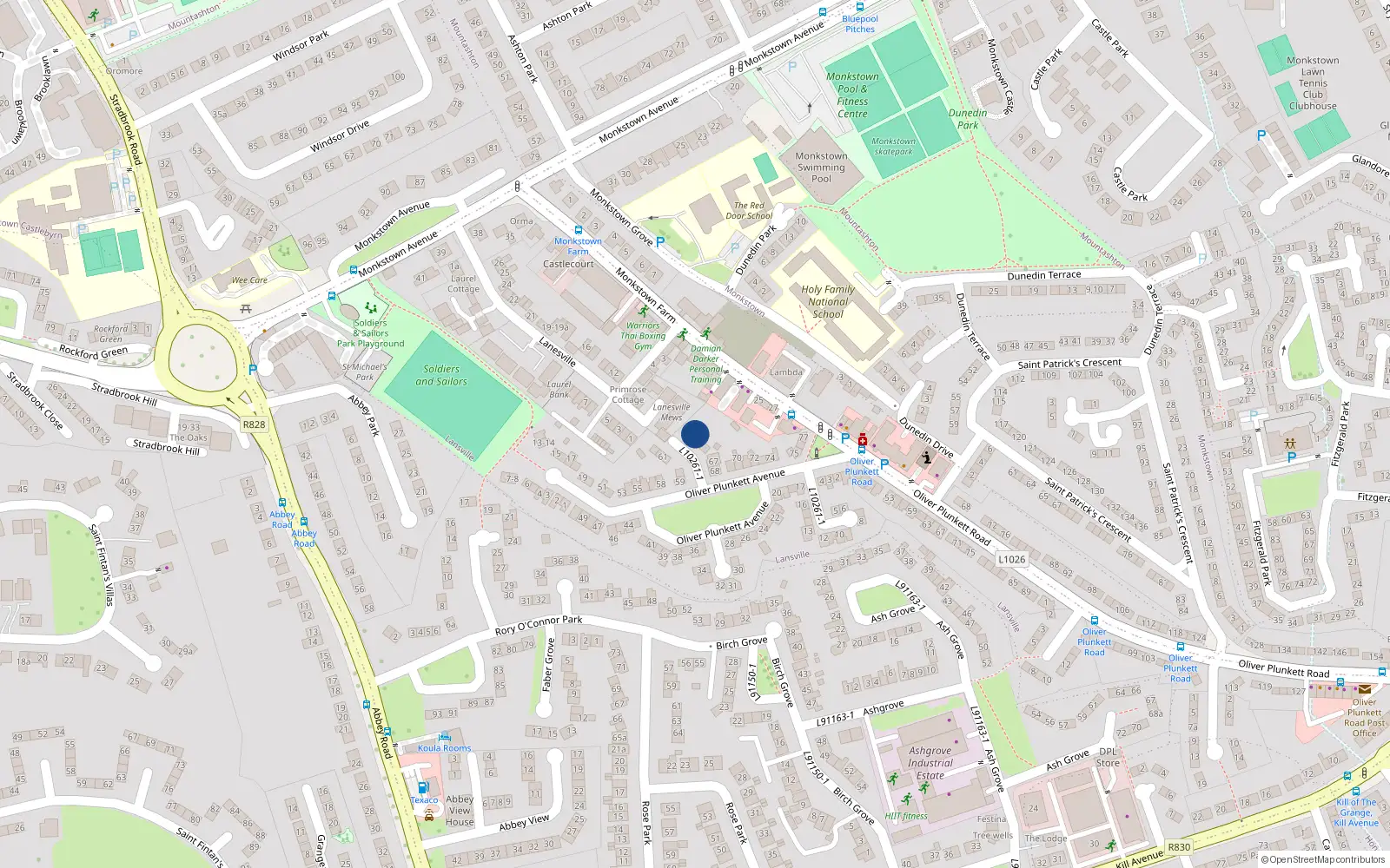Overhead map showing the location of 64 Oliver Plunkett Avenue, Dublin