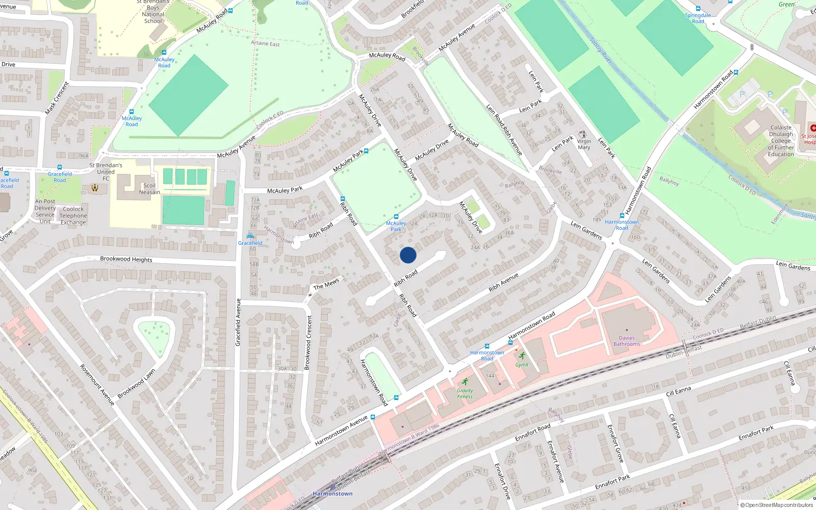 Overhead map showing the location of 64 Ribh Road, Artane, Dublin 5