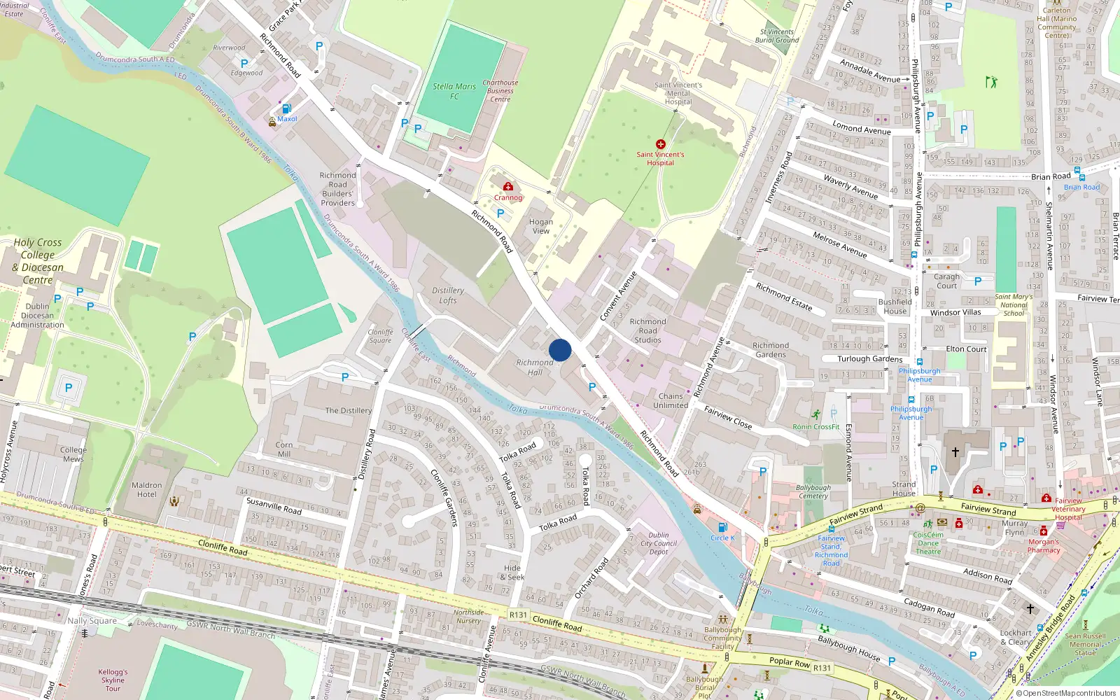 Overhead map showing the location of 64 Richmond Road, Dublin 3