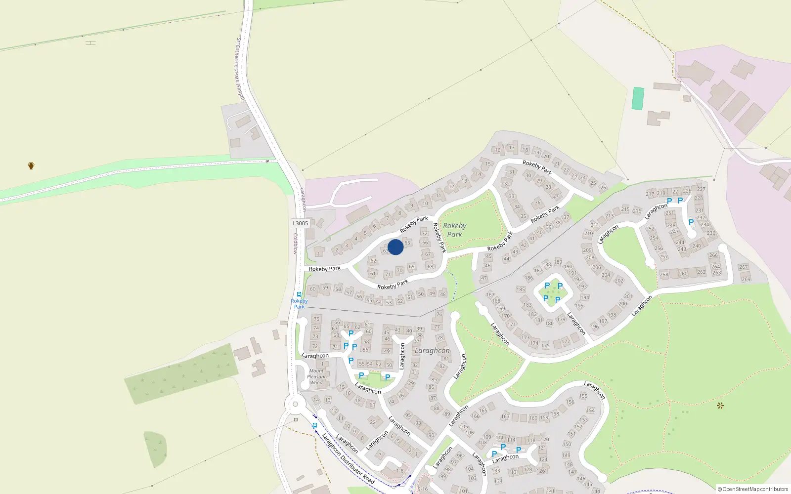 Overhead map showing the location of 64 Rokeby Park, Lucan