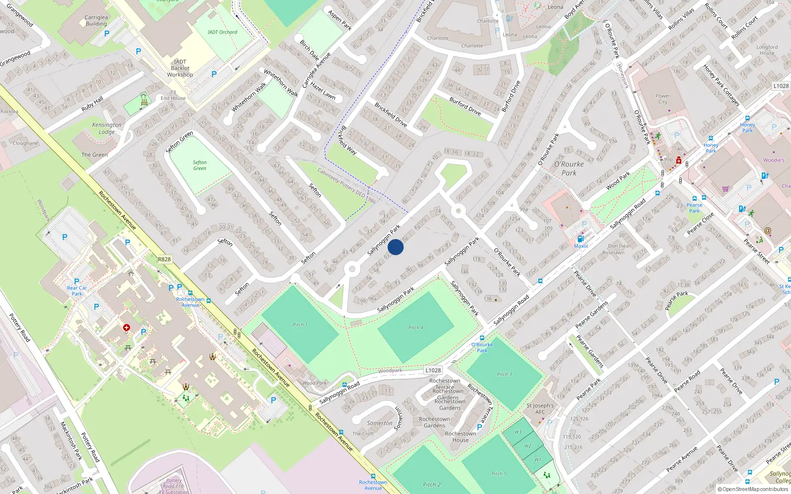 Overhead map showing the location of 64 Sallynoggin Park, Sallynoggin, Dublin