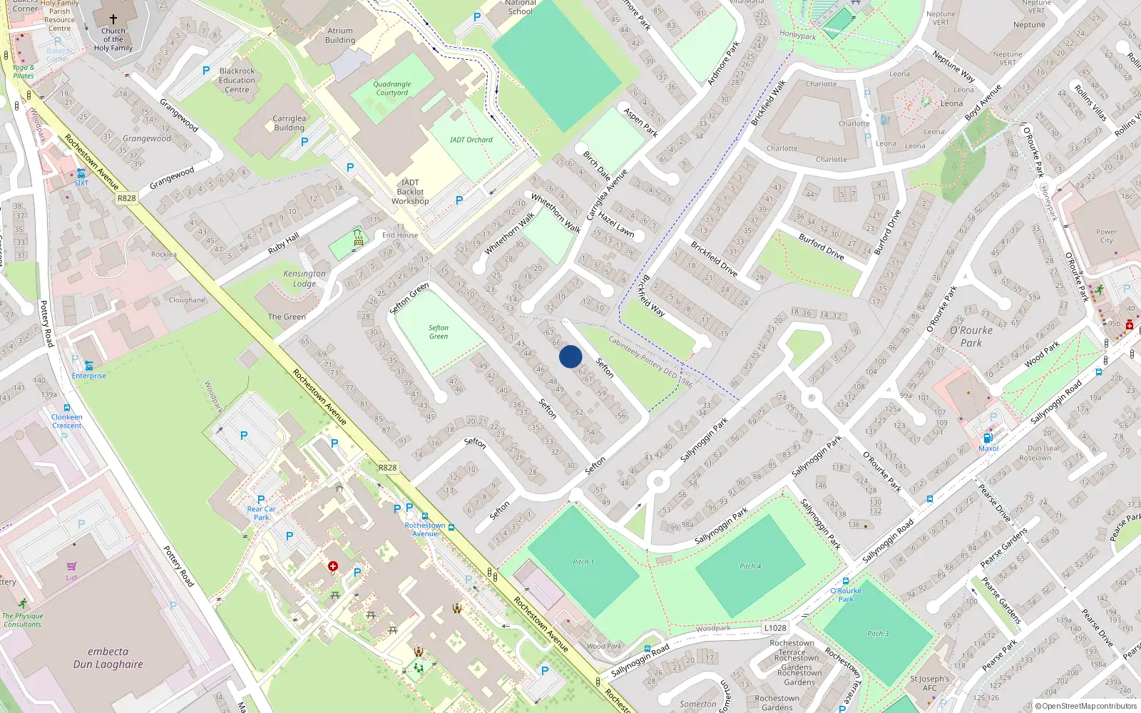 Overhead map showing the location of 64 Sefton, Dun Laoghaire