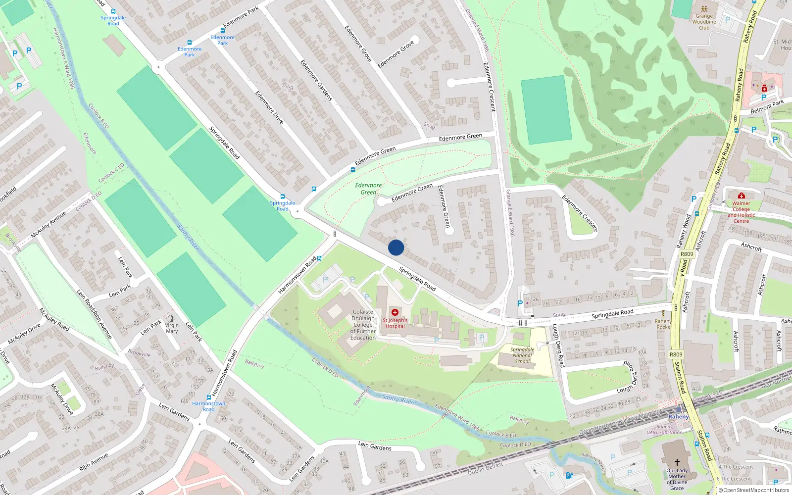 Overhead map showing the location of 64 Springdale Road, Raheny, Dublin 5