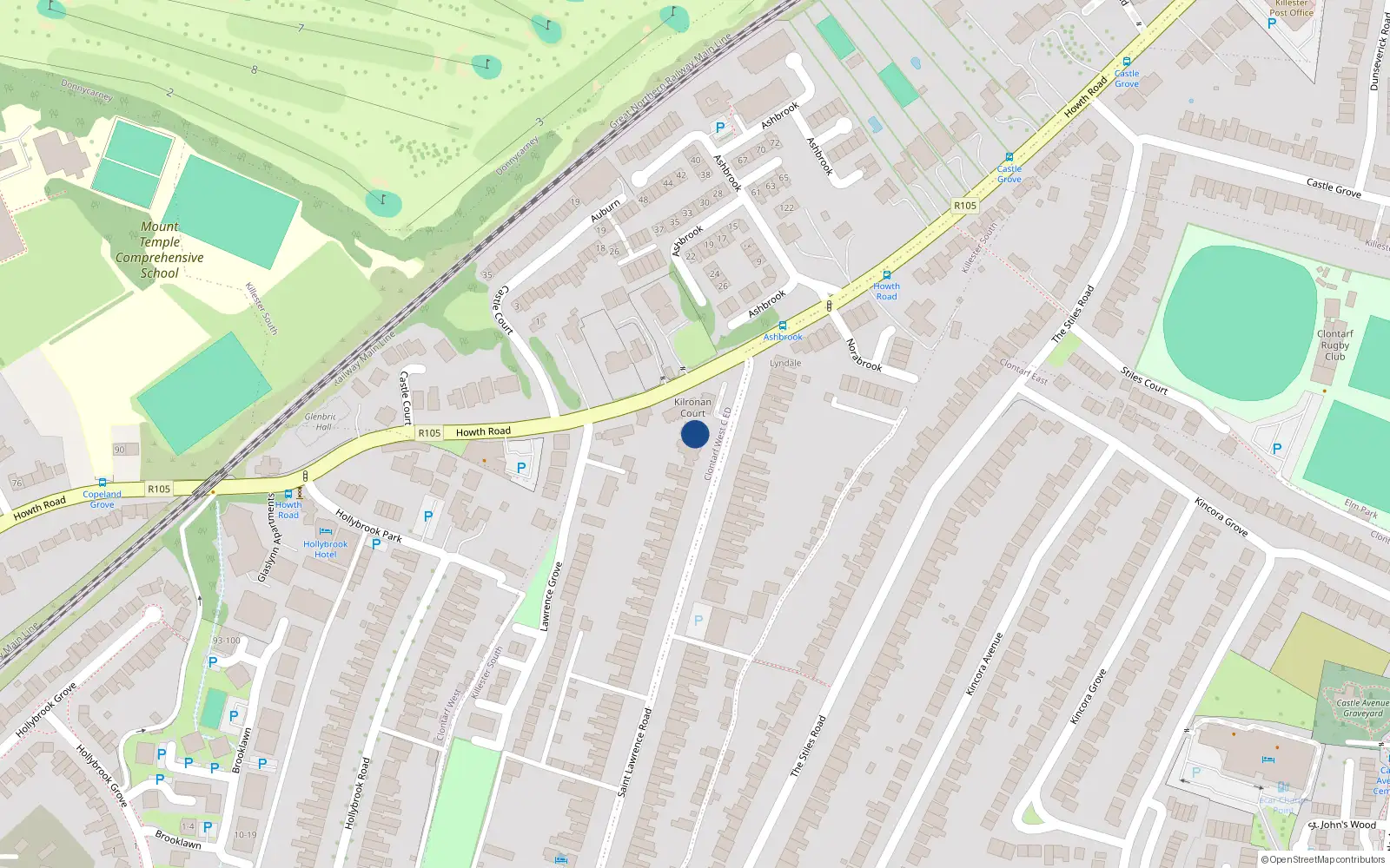 Overhead map showing the location of 64 St Laurences Road, Clontarf, Dublin 3