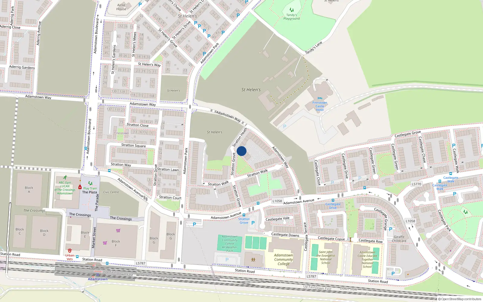 Overhead map showing the location of 64 Stratton Grove, Lucan