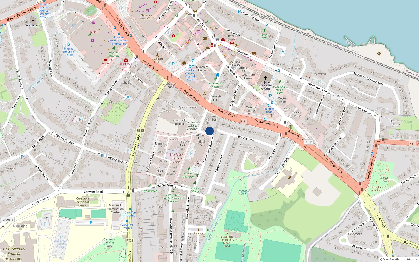 Overhead map showing the location of 64 Sweetmans Avenue, Blackrock, Co Dublin