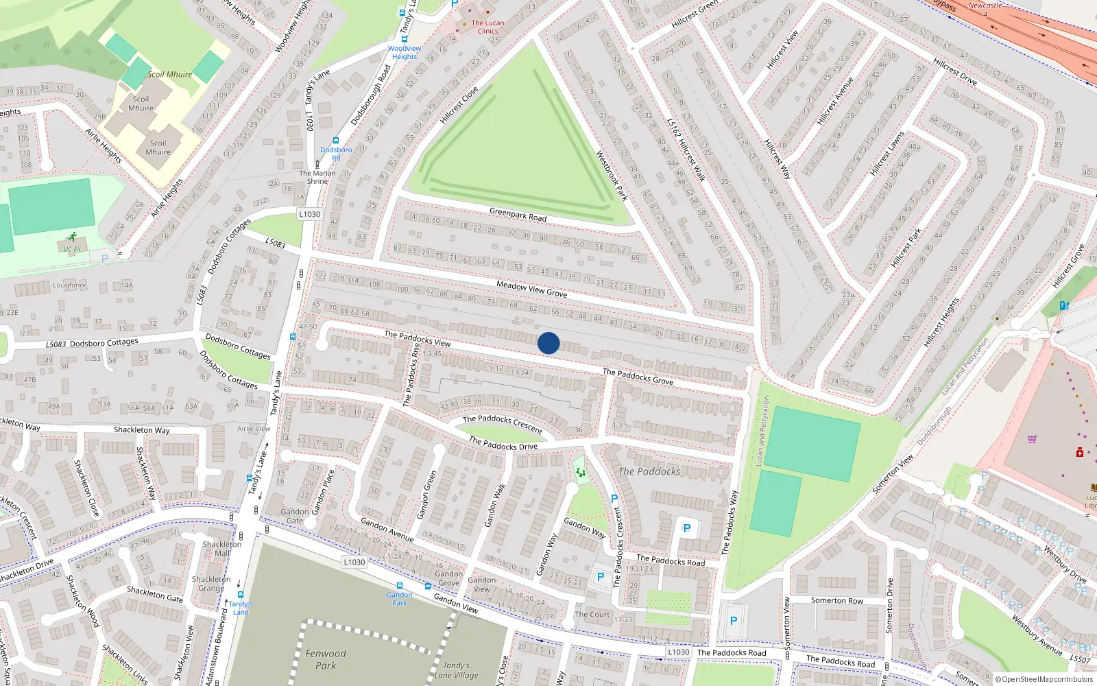 Overhead map showing the location of 64 The Paddocks Grove, Lucan